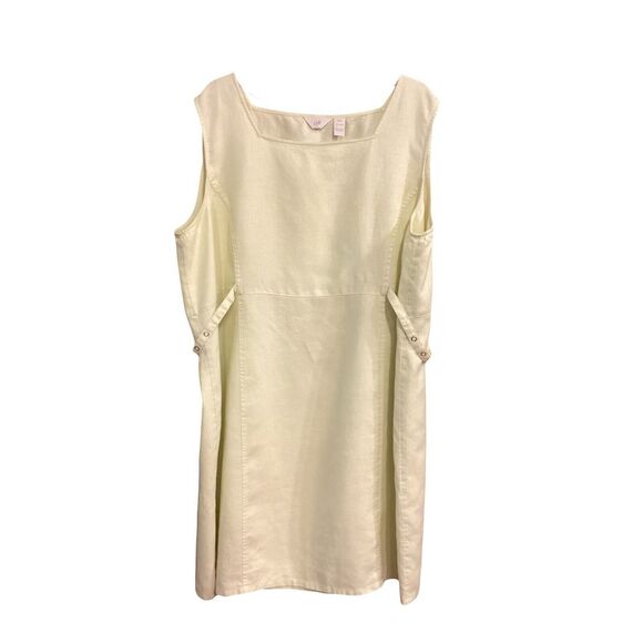 J JILL Shift Dress Womens 22W Knee Sleeveless Linen Pullover Green Yellow - Picture 2 of 10